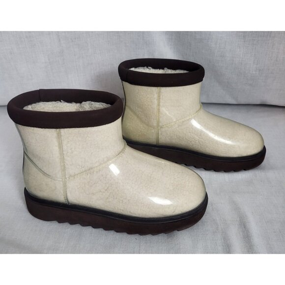 Koolaburra by UGG Ankle Boots Women Clear Waterproof Faux Fur Size 8 Brown Trim - Picture 4 of 9